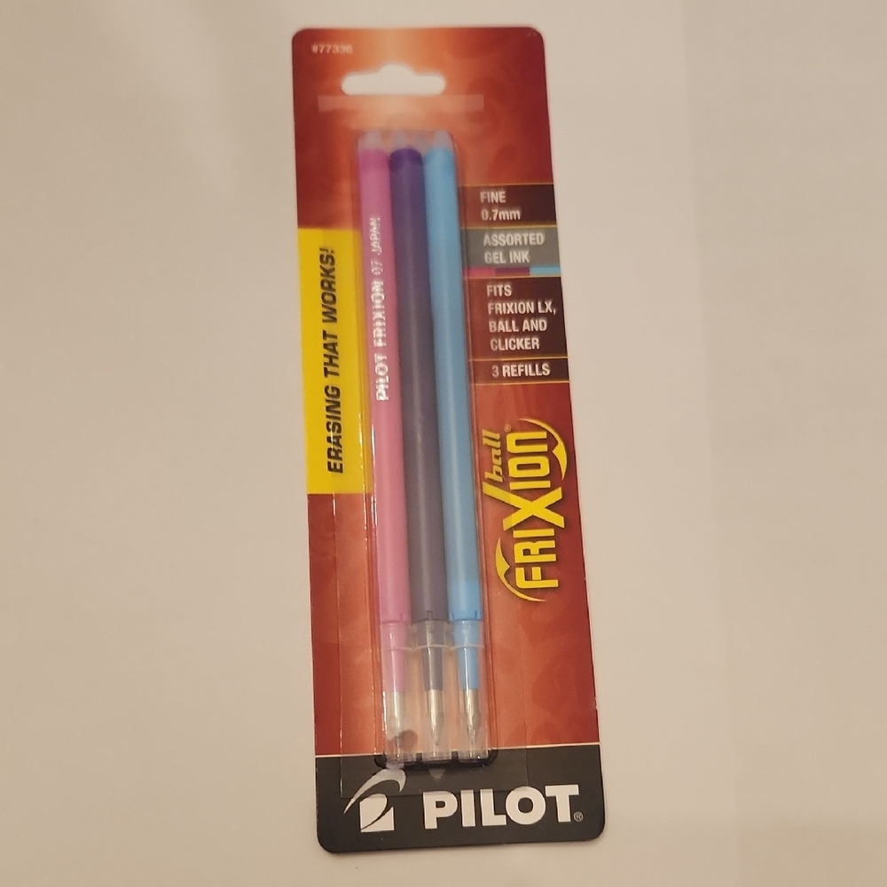 Pilot FriXion Gel Ink Pen 3 Refills Assorted Colors erasing that works 0.7m